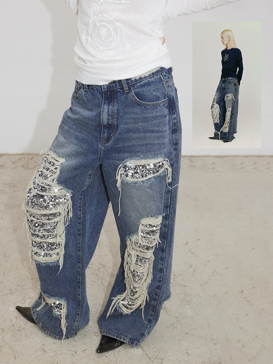 Ripped Primary wash Glitter jeans