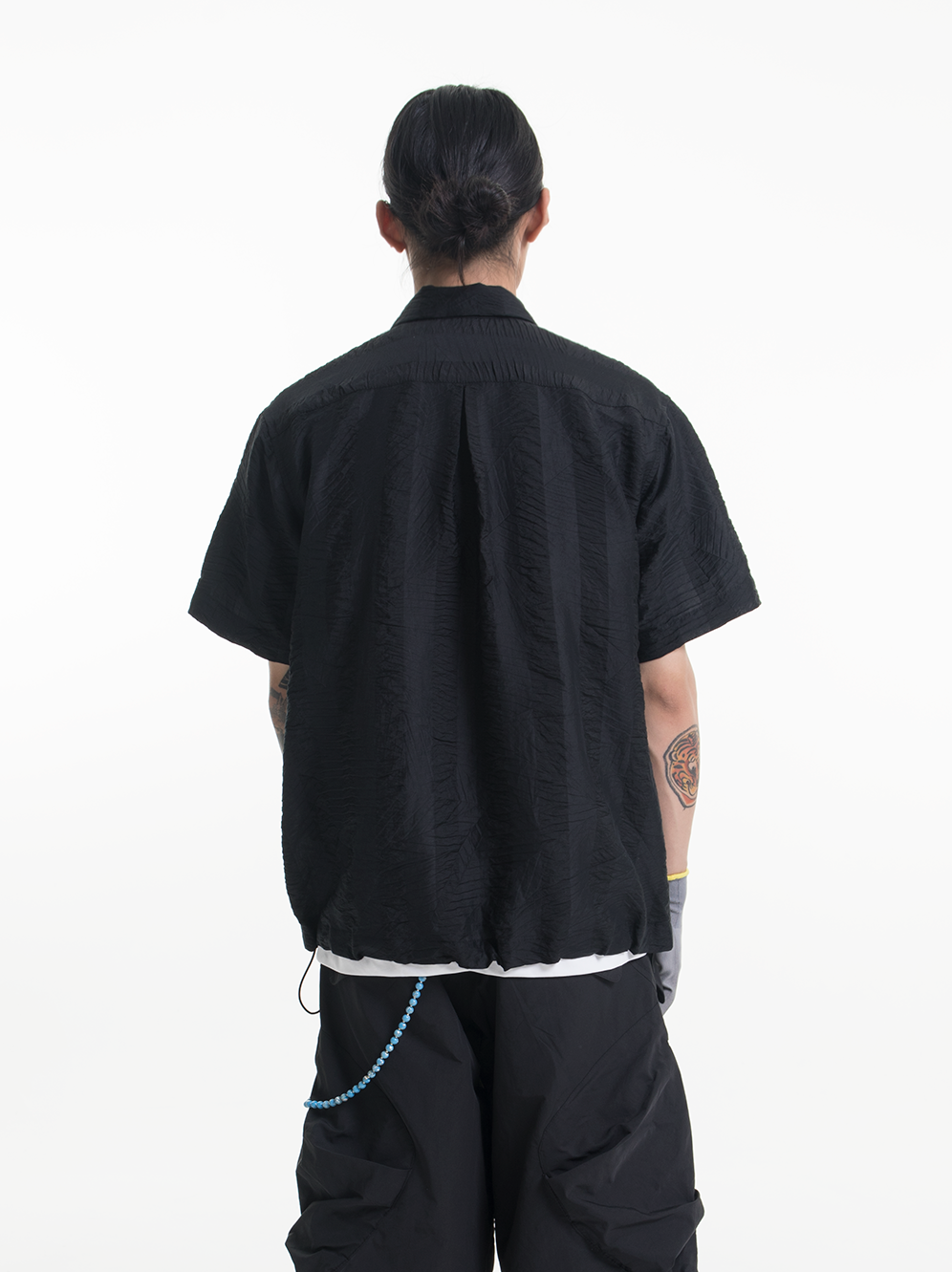 Dark Stripes Pleated Short Sleeve Shirt