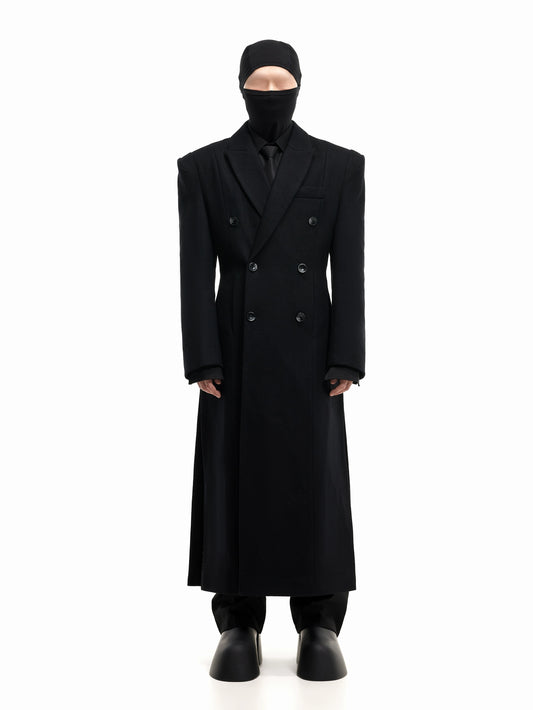 Power Shoulder Wool Long Coat