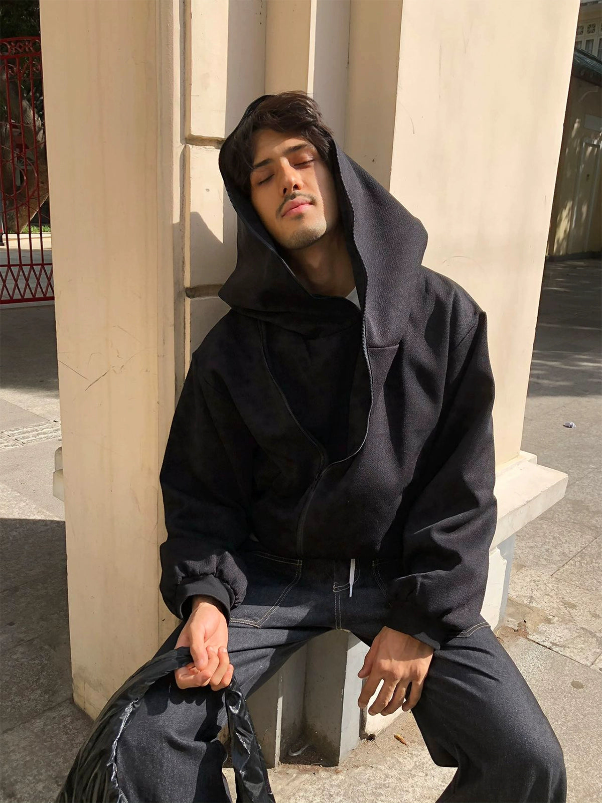 "Mystery Palace" grit linen brown reversible layered jacket