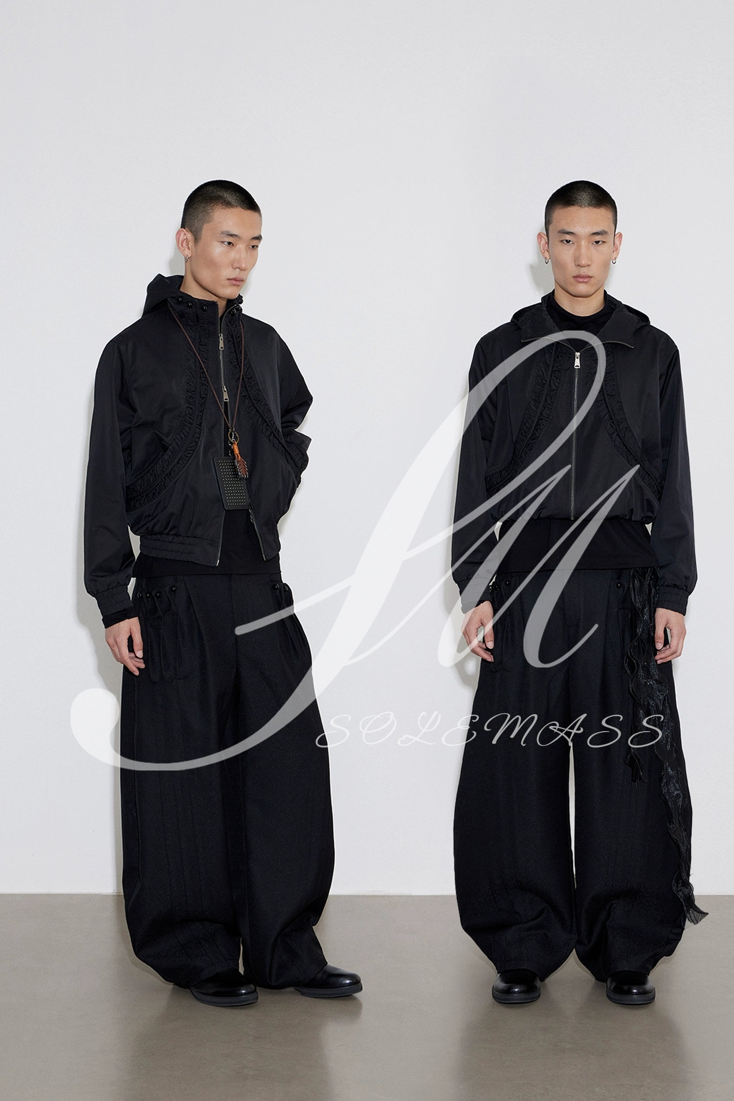 Split Pleated Zip Hooded Jacket