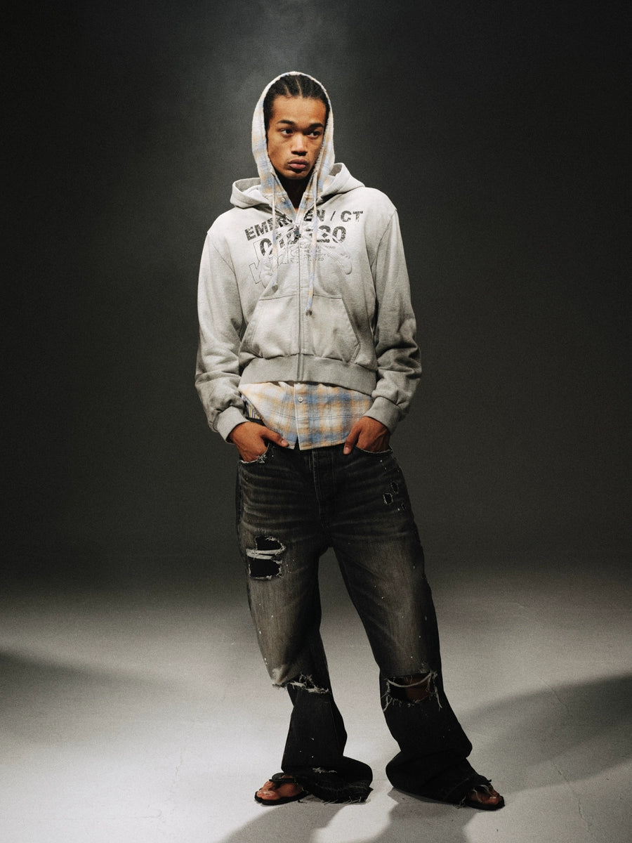 Dirty Wash Embroidery Hoodie