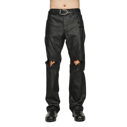 HEAVY RIPPED & ERODED KNEE STRAIGHT-LEG JEANS