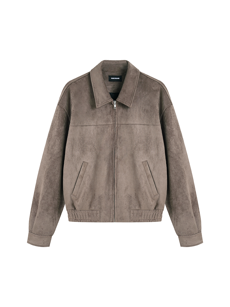 BOXY SUEDE WIDE LAPEL ZIP-UP JACKET