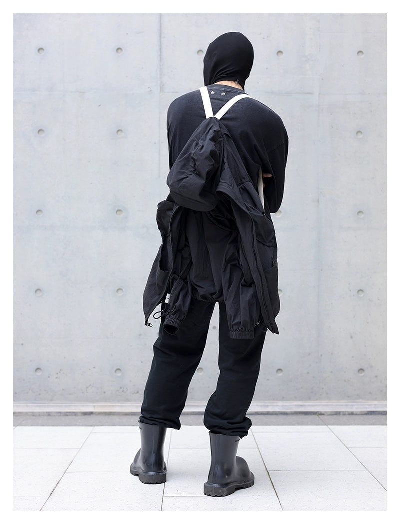 deconstructed drawstring hooded Nylon jacket
