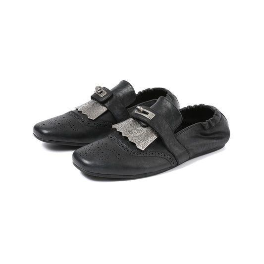 Metal Carved Slip-on Derby