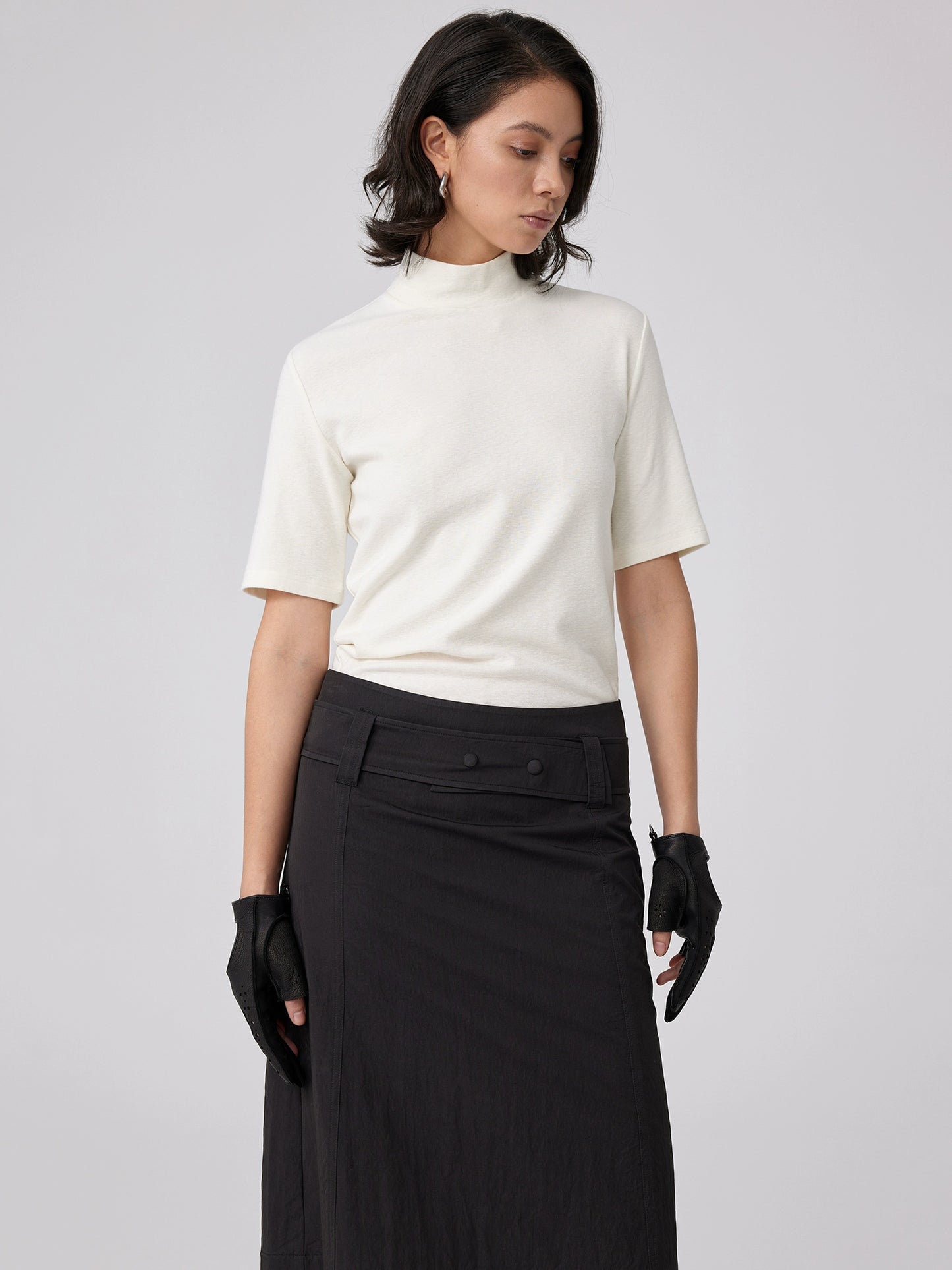 Slub knit slim turtleneck T-shirt