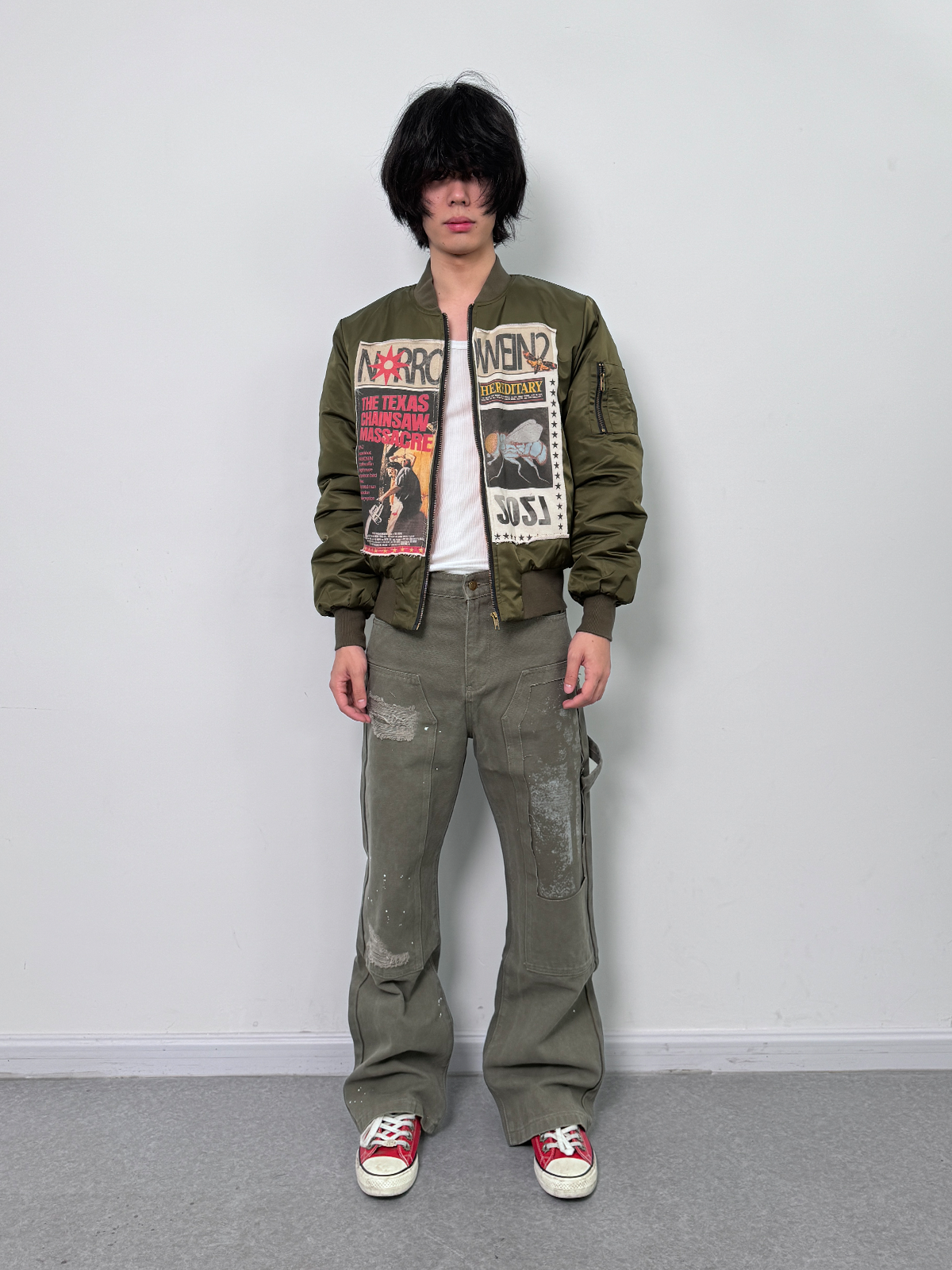 Patch work damaged green Jeans