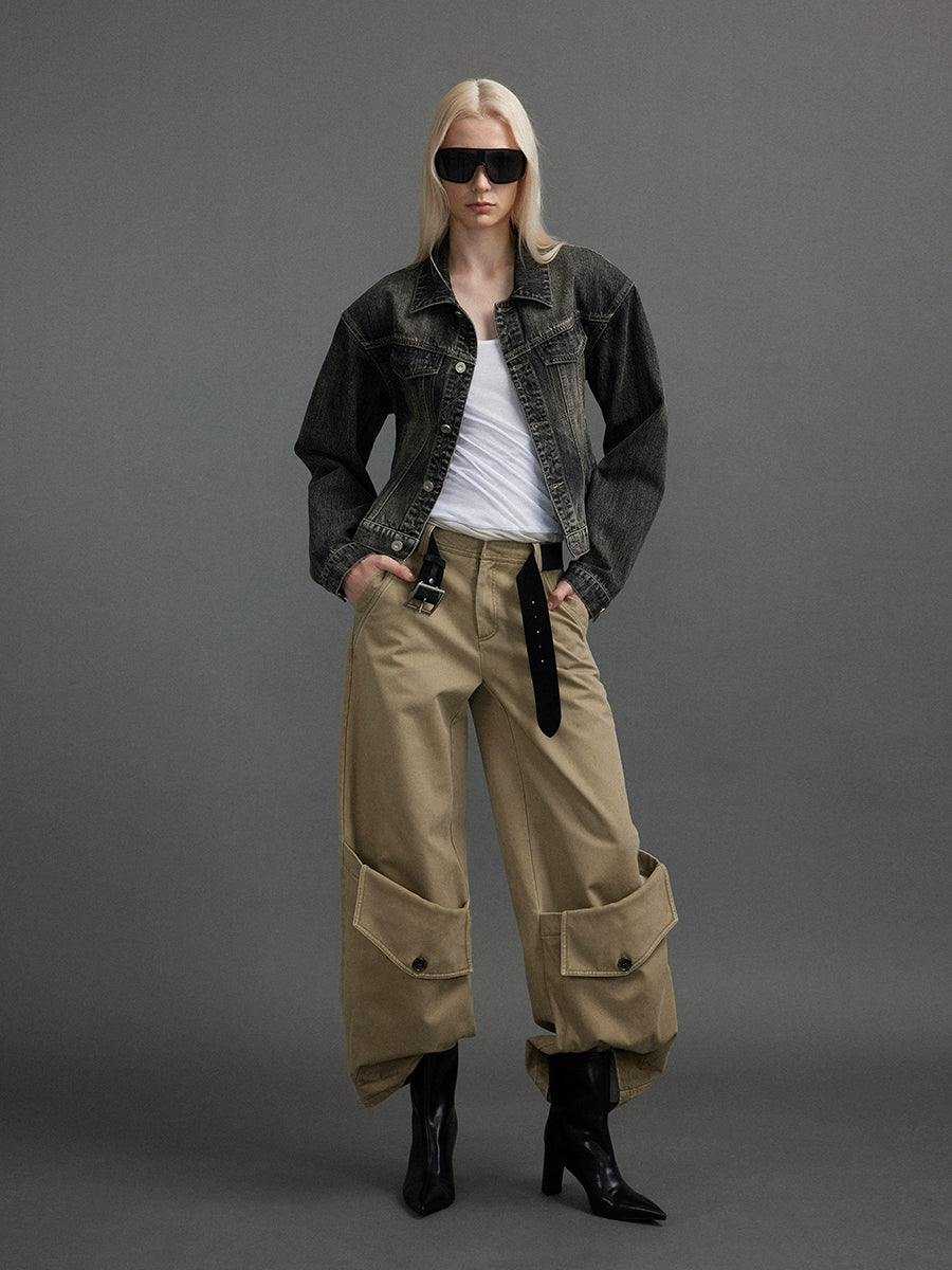 Patch pocket curved cargo pants
