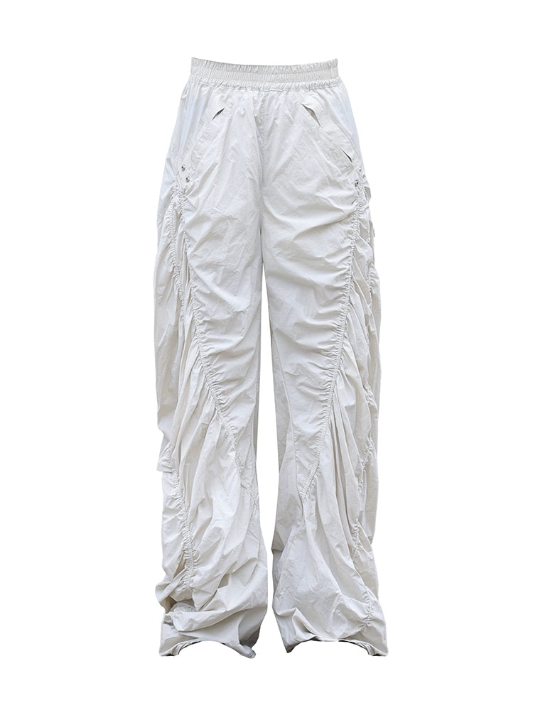 Pleated Spiral Loose Pants White