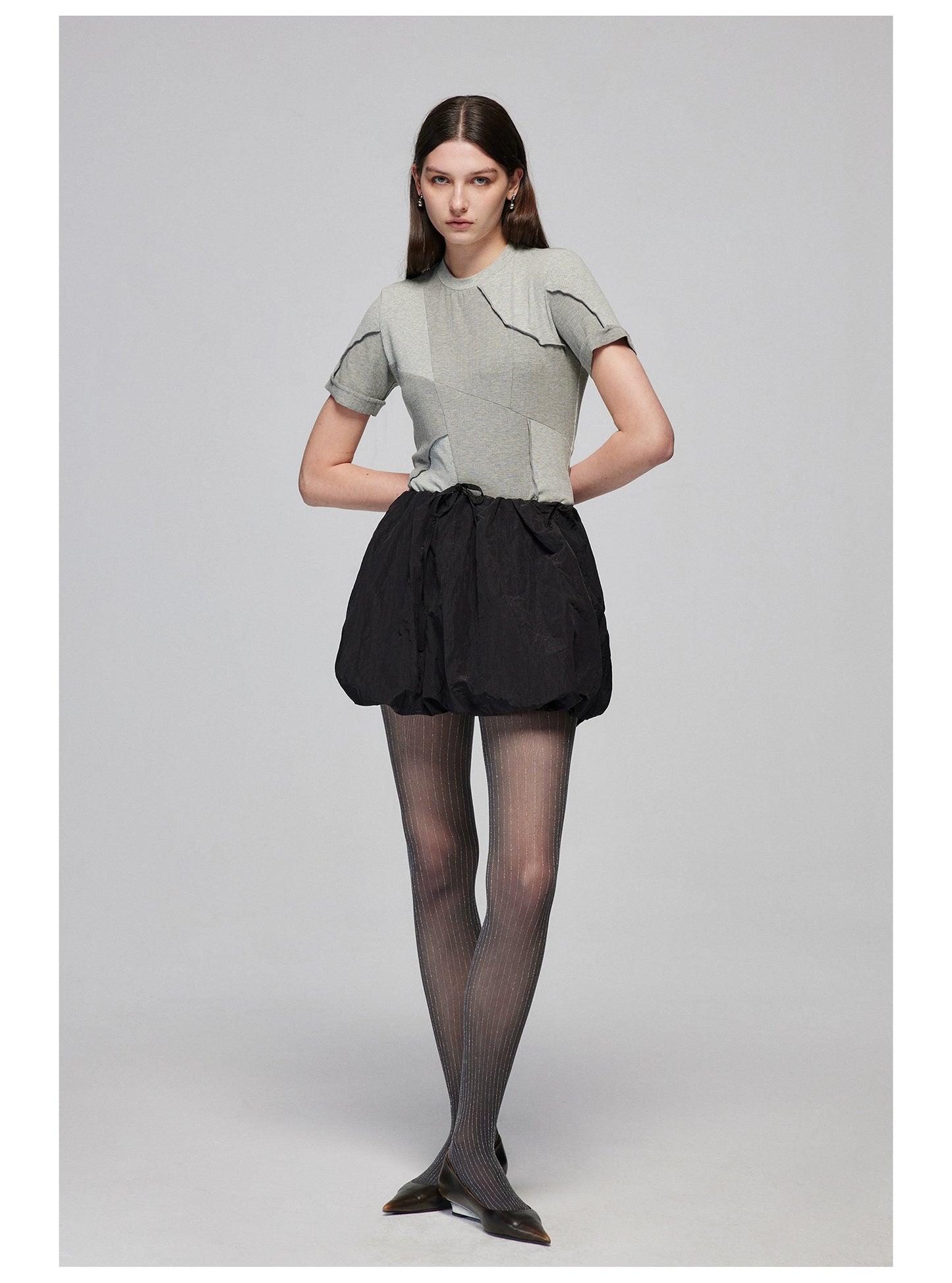 Multi panel slim-fit crewneck short sleeve T-shirt
