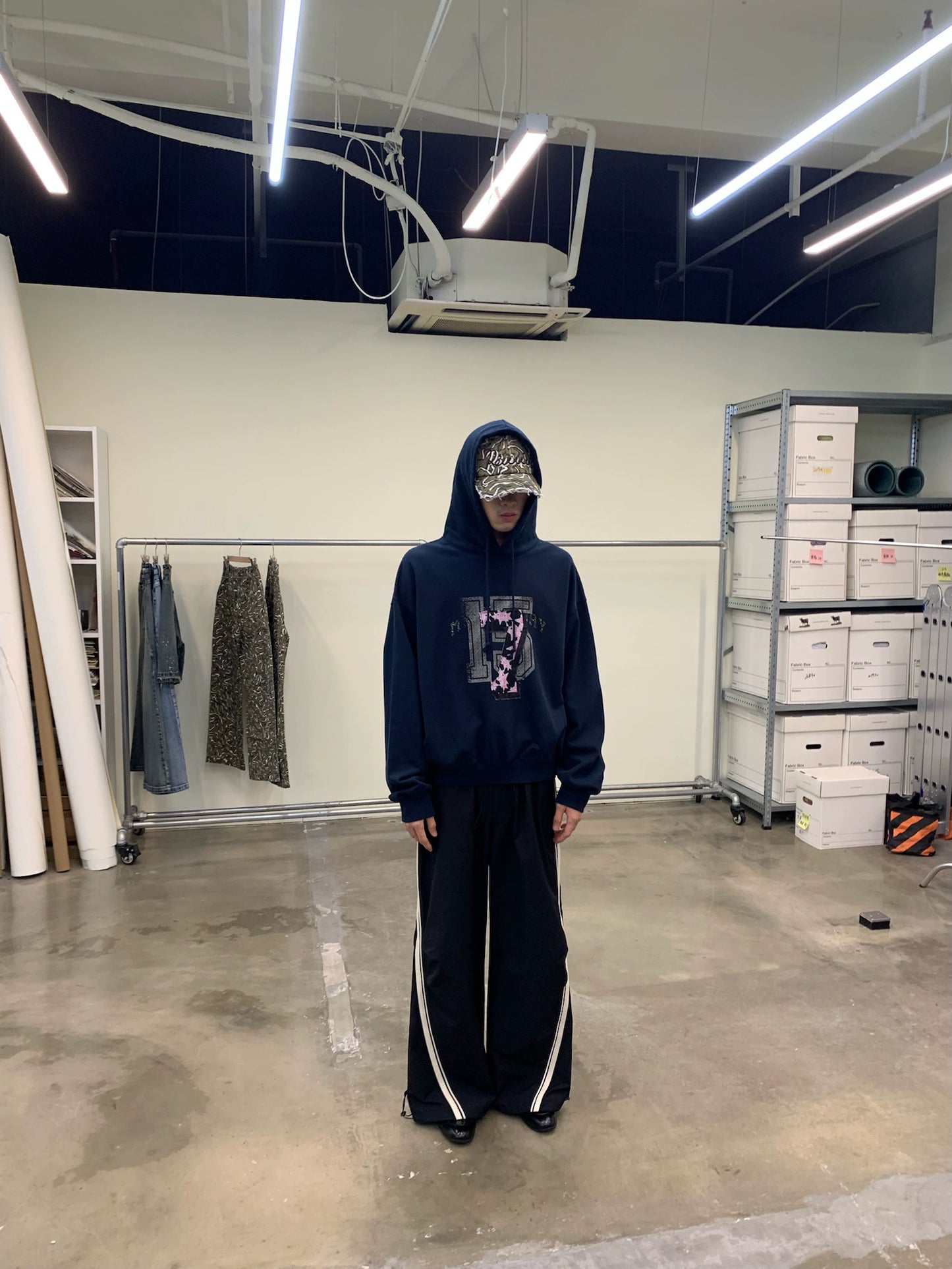 CONTRASTING LEATHER STRIPE TRACK PANTS