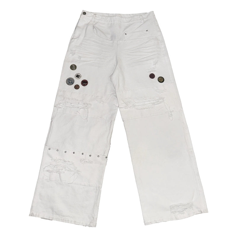 White printed straight-leg Jeans