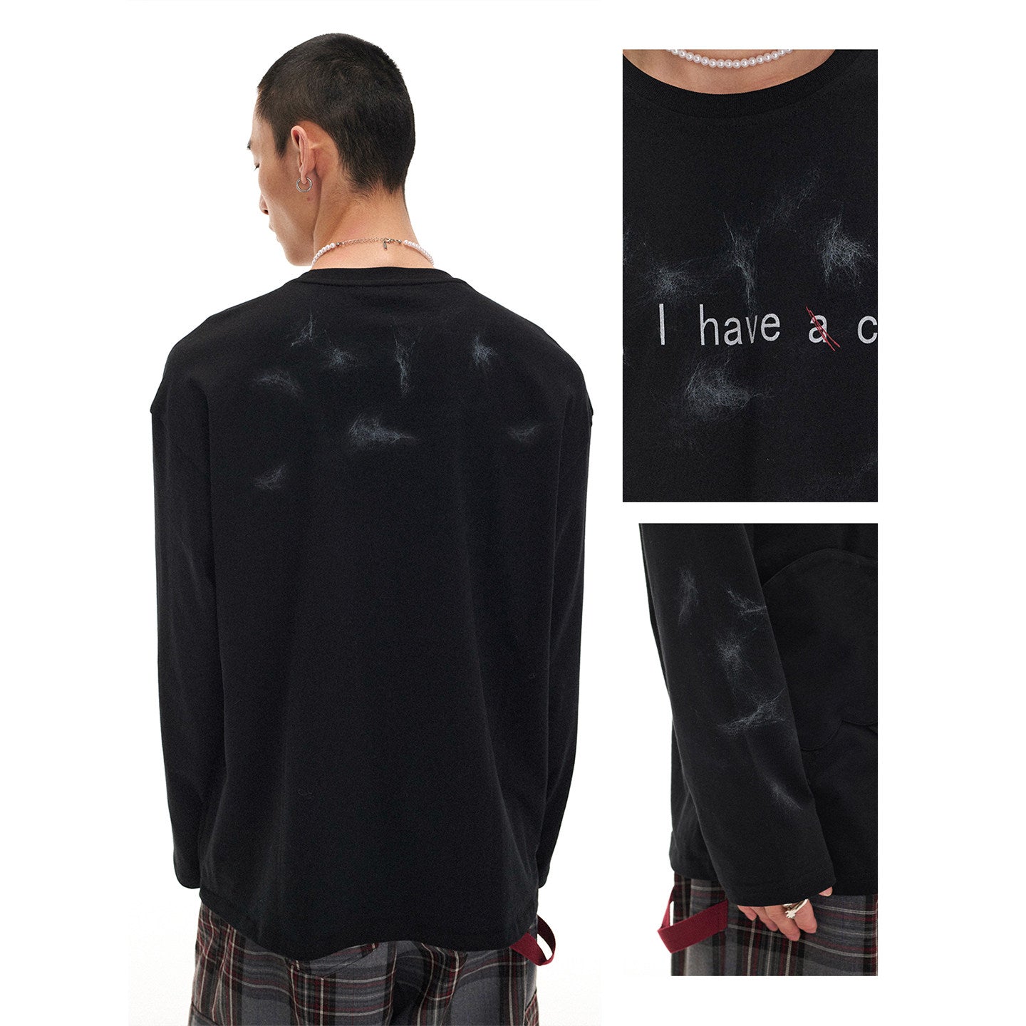 "I have a cat" loose dropped shoulder long-sleeve T-shirt