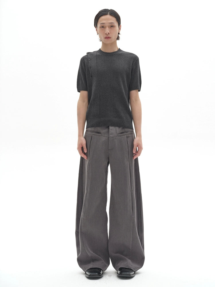 Button Short Sleeve Knit T-shirt