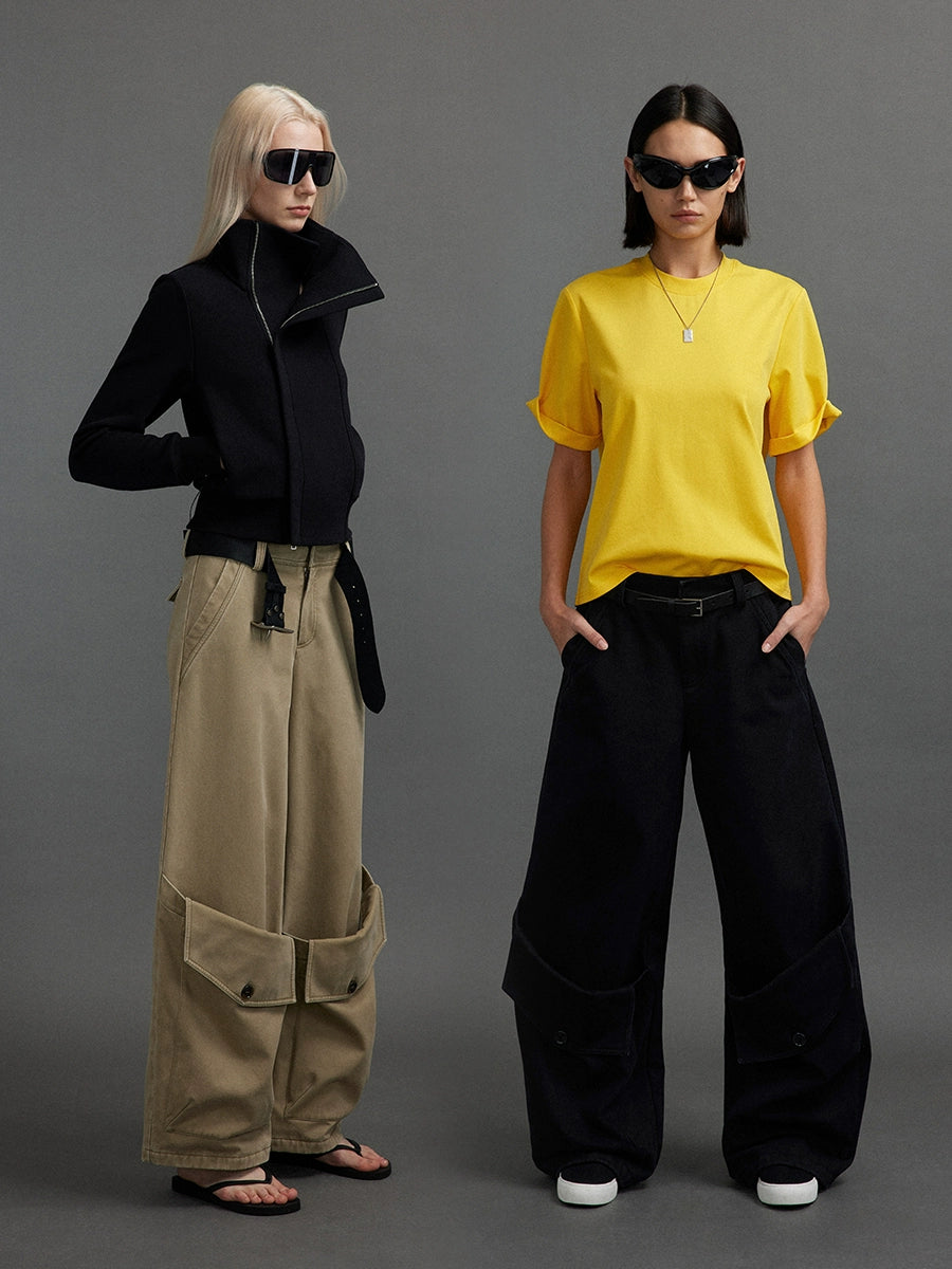 Patch pocket curved cargo pants