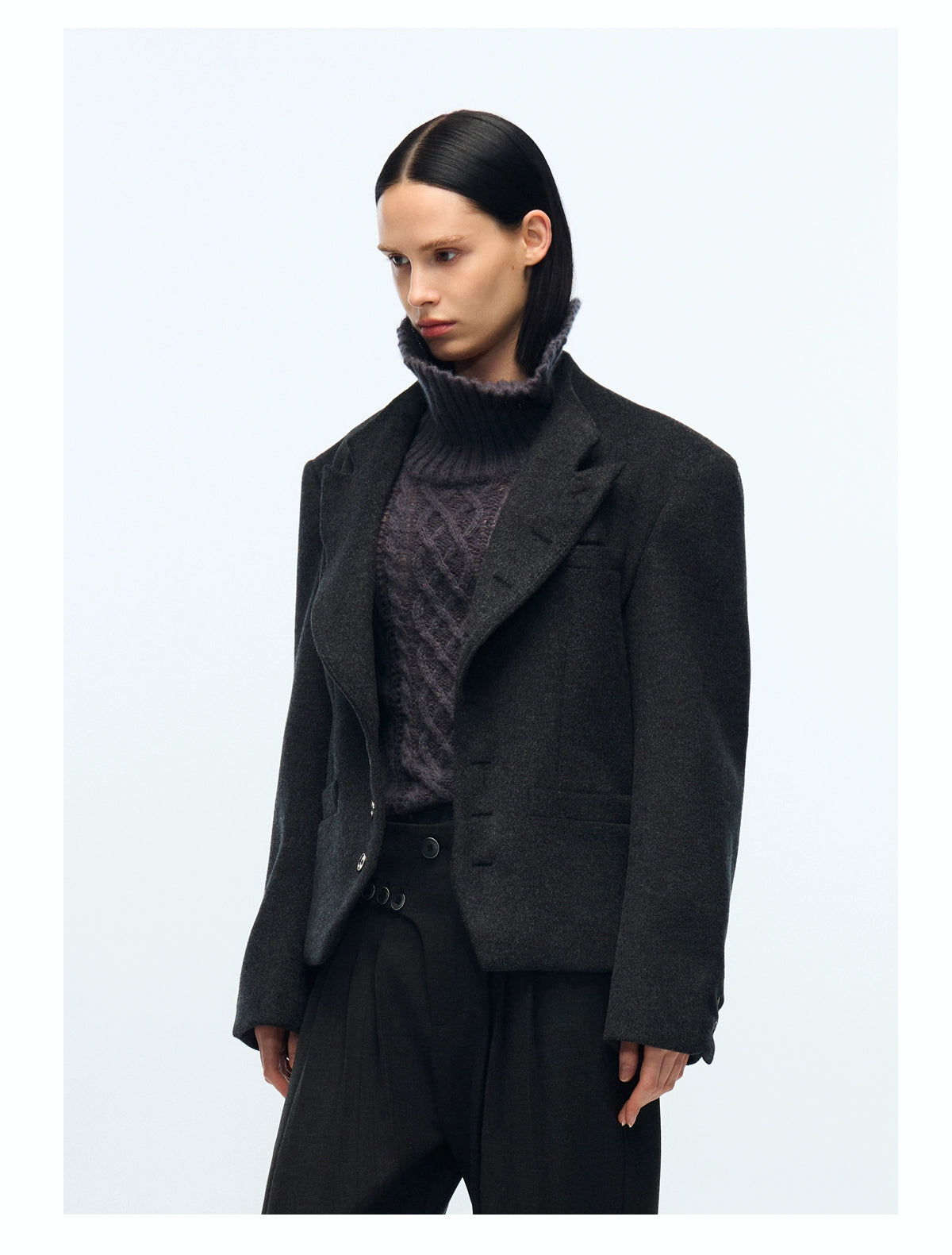 "Vene" Italian stand collar sheep wool jacket