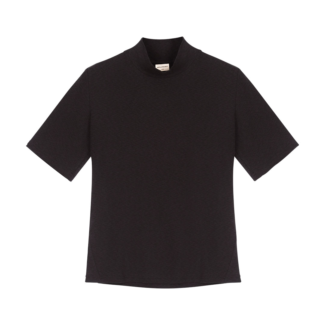 Slub knit slim turtleneck T-shirt