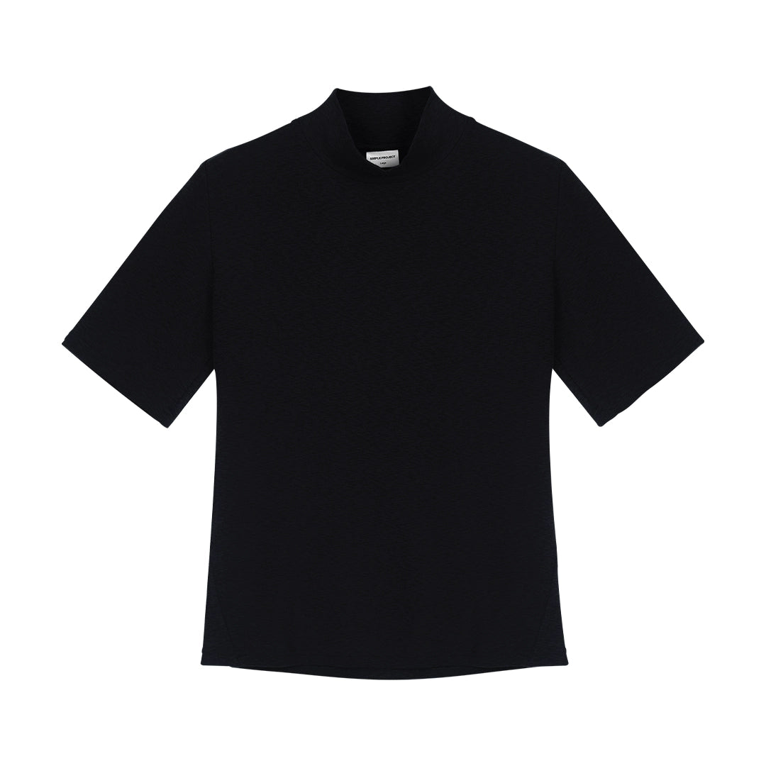 Slub knit slim turtleneck T-shirt