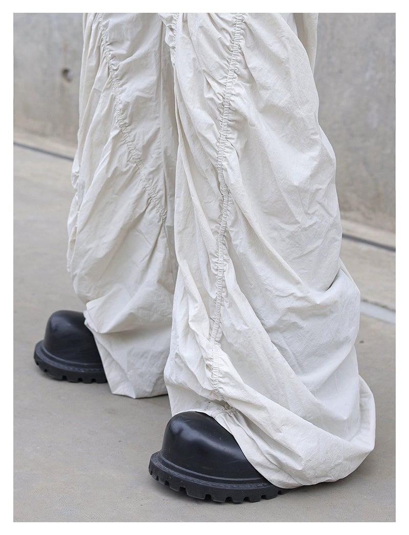Pleated Spiral Loose Pants White