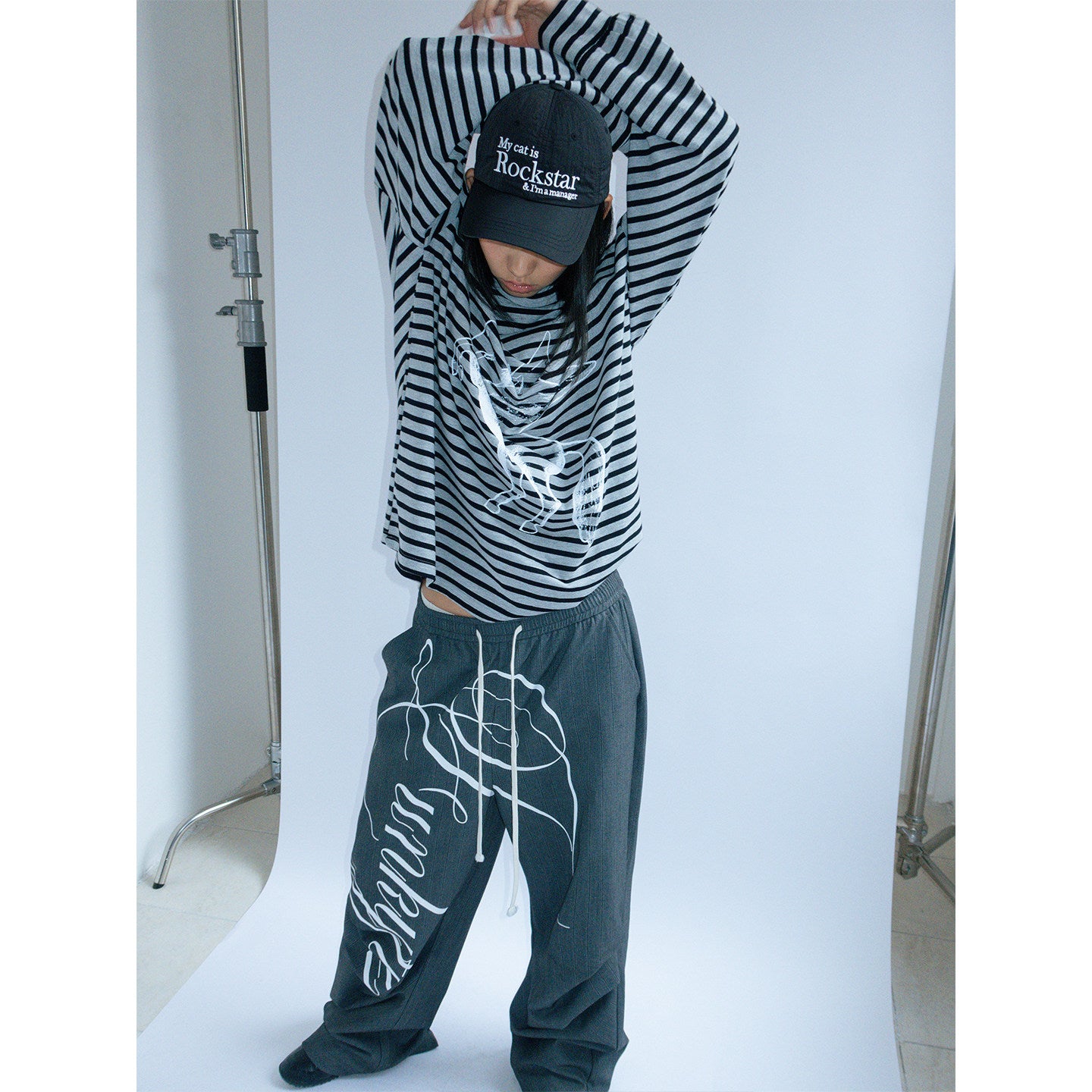 Pegasus print striped long-sleeved loose T-shirt
