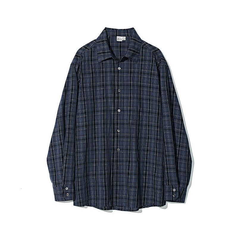 Washed plaid long-sleeved shirt