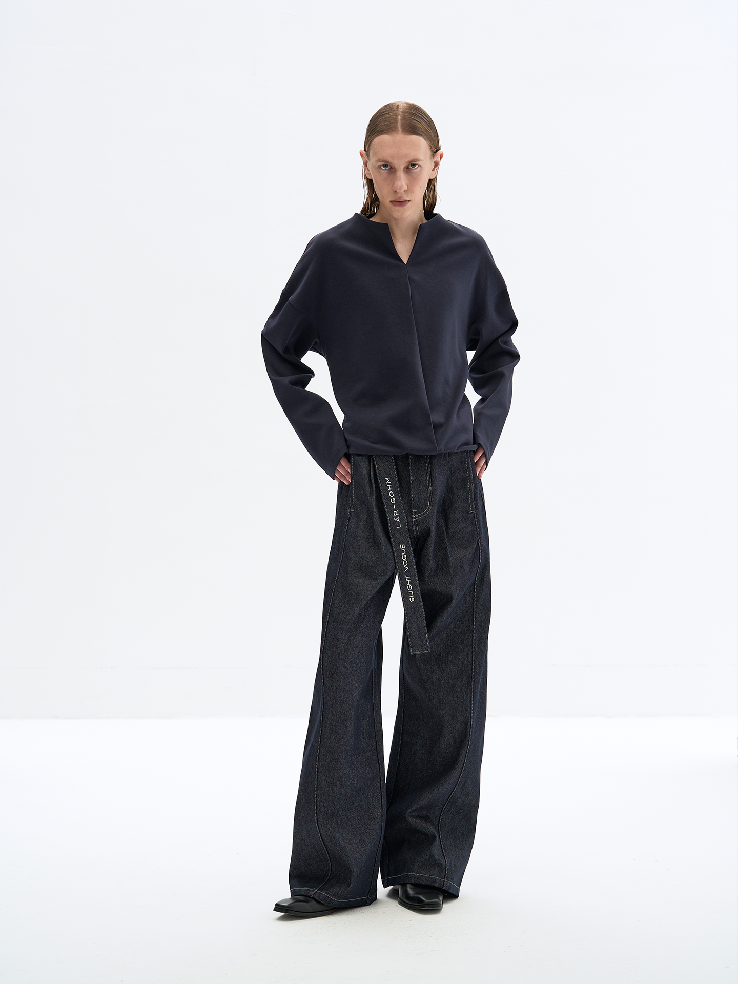 V-Neck Pleats Long sleeve T-shirt