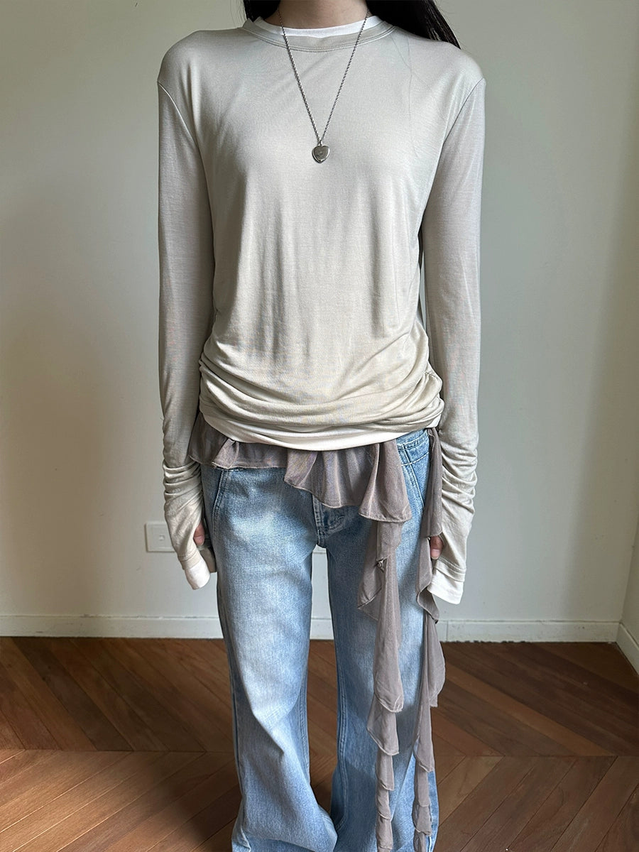 Layered long-sleeve T-shirt