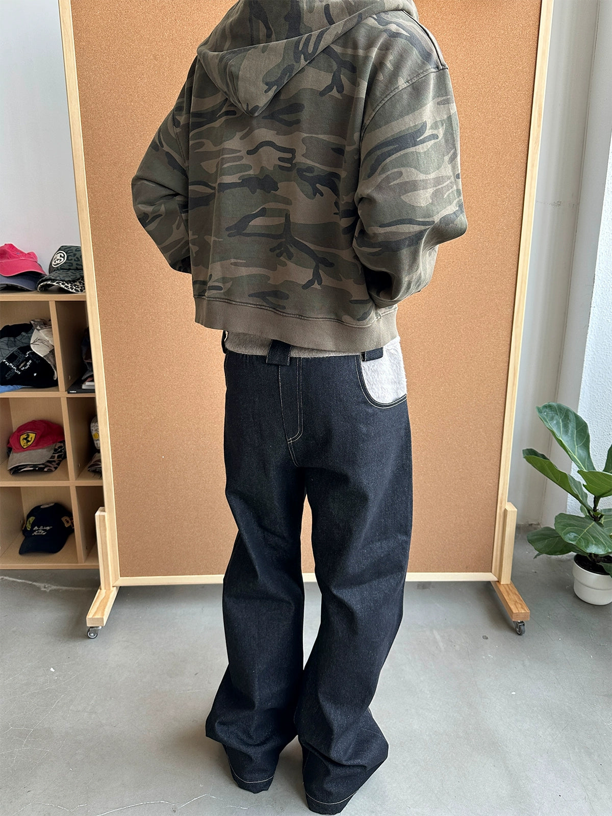 'scarf' panelled raw denim jeans