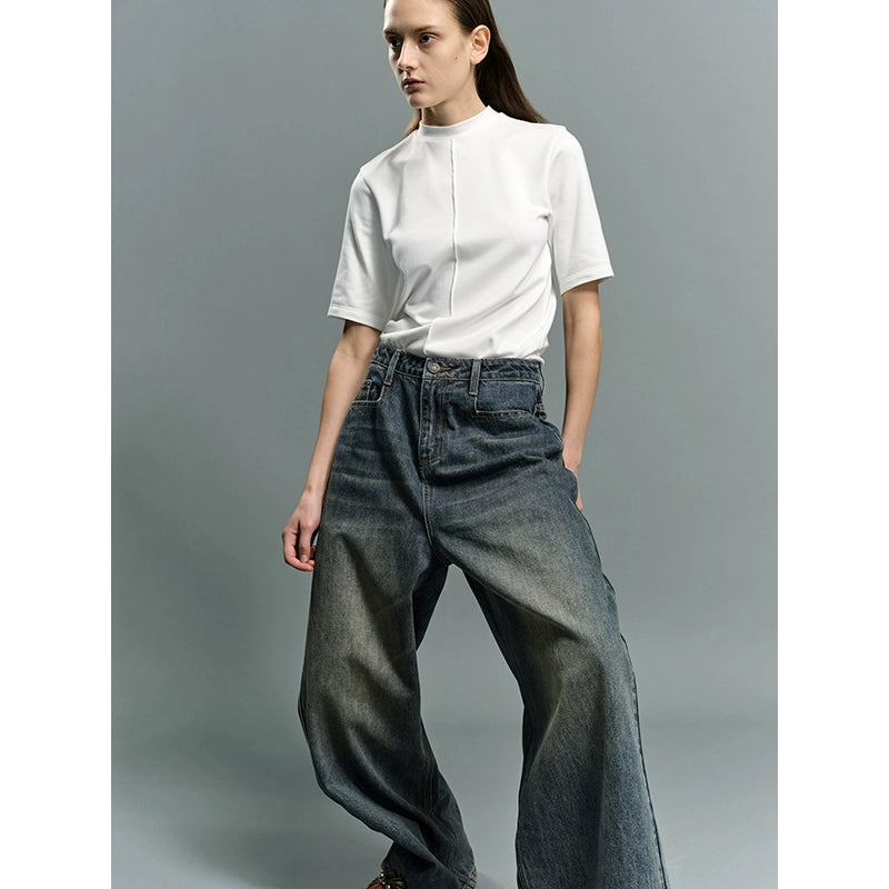 Distressed vintage wash baggy jeans