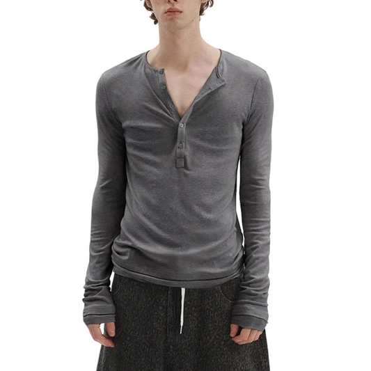 Slim fit Henry collar long-sleeve T-shirt