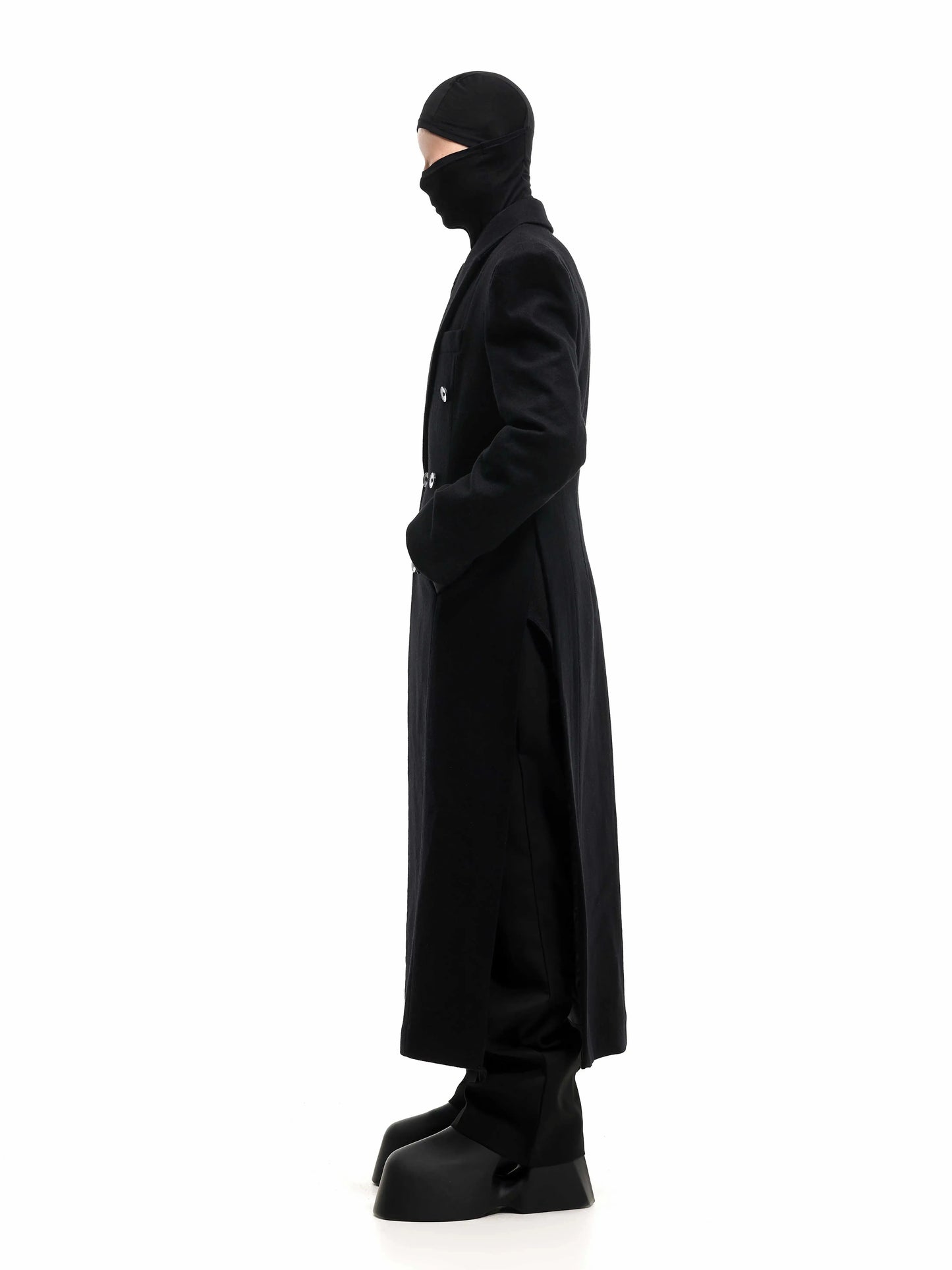 Power Shoulder Wool Long Coat