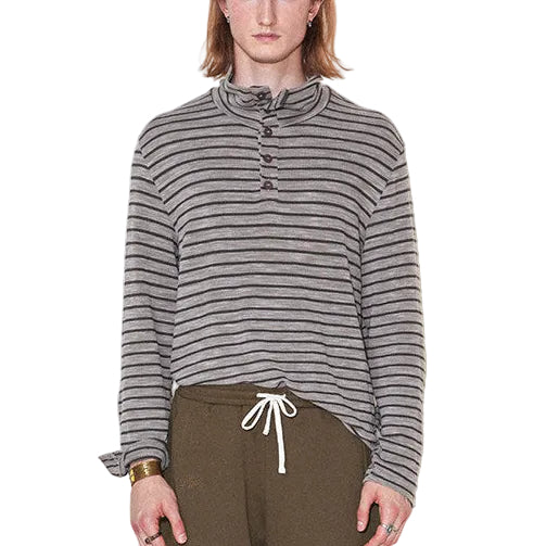 "Sunset Dusk" stand-up collar striped long-sleeved T-shirt