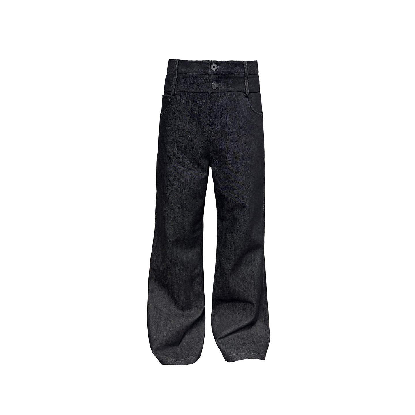Double-waisted raw cow bootcut jeans