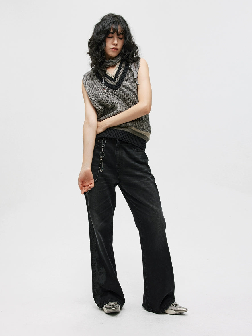 BLACK COATED BOOTCUT JEANS