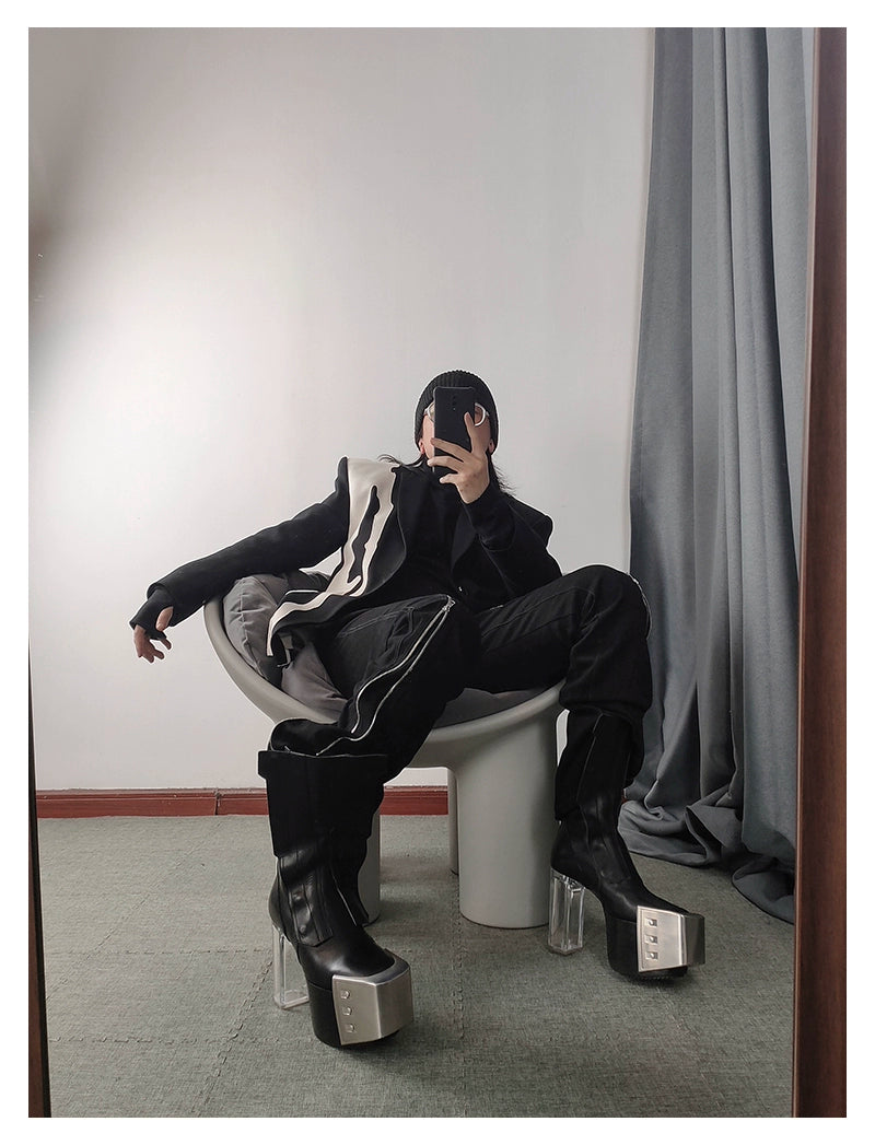 washed slim zipper flared trousers