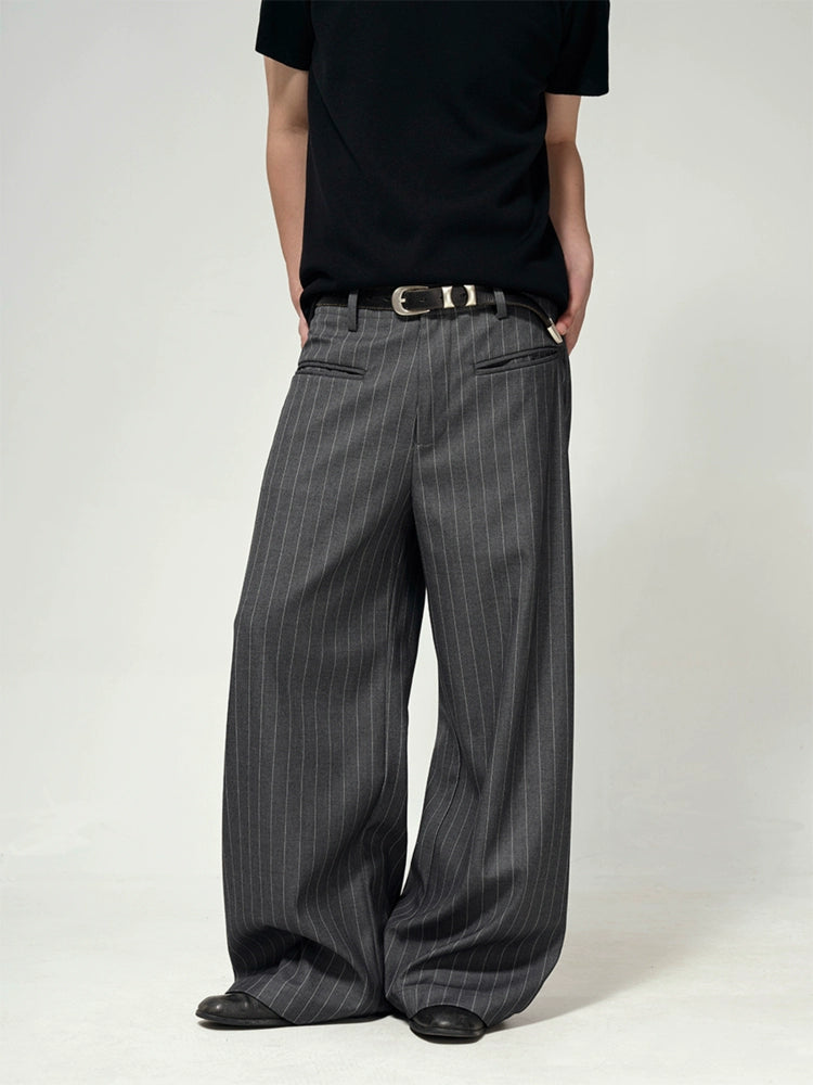 Vintage Wide-Leg Striped Trousers