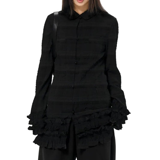 Shirred lace slightly wrinkled shirt