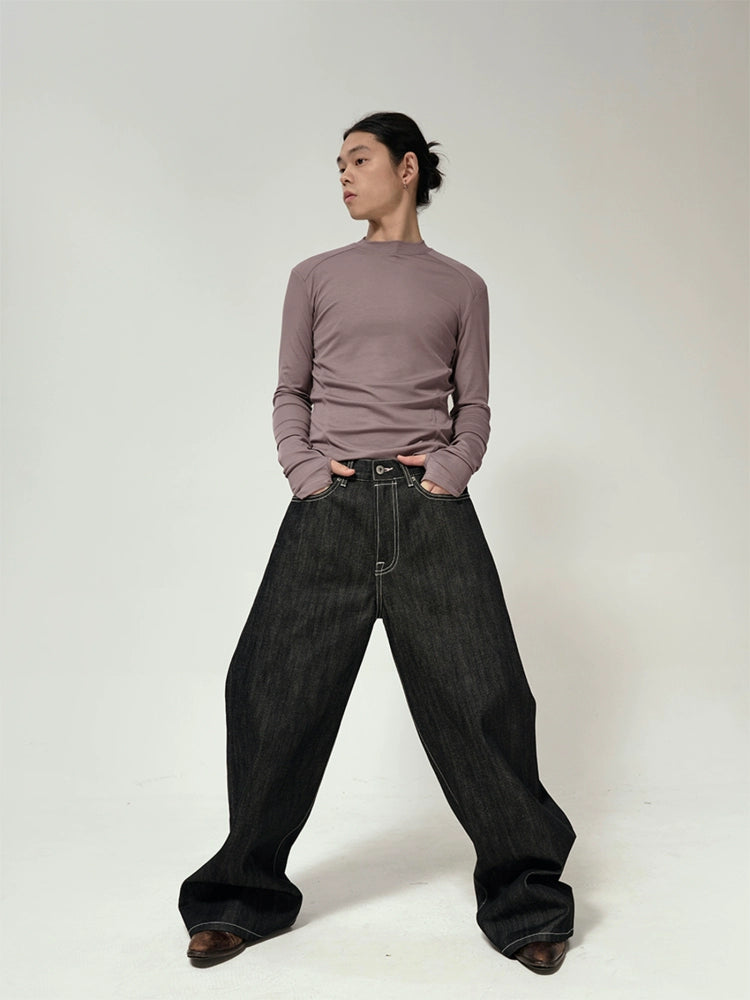 NARROW RAW WIDE-LEG JEANS