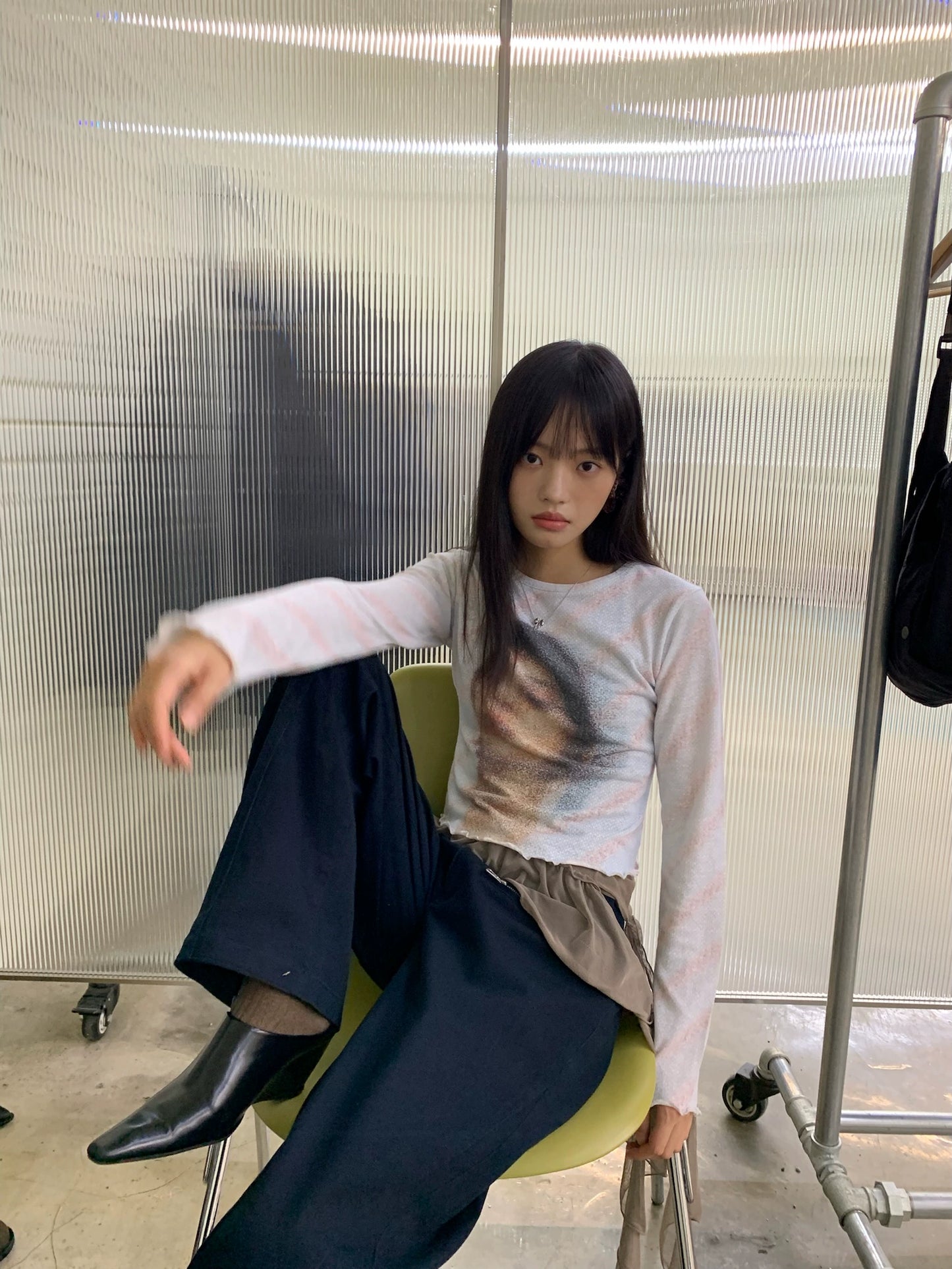 PRINTED LONG SLEEVE KNIT T-SHIRT