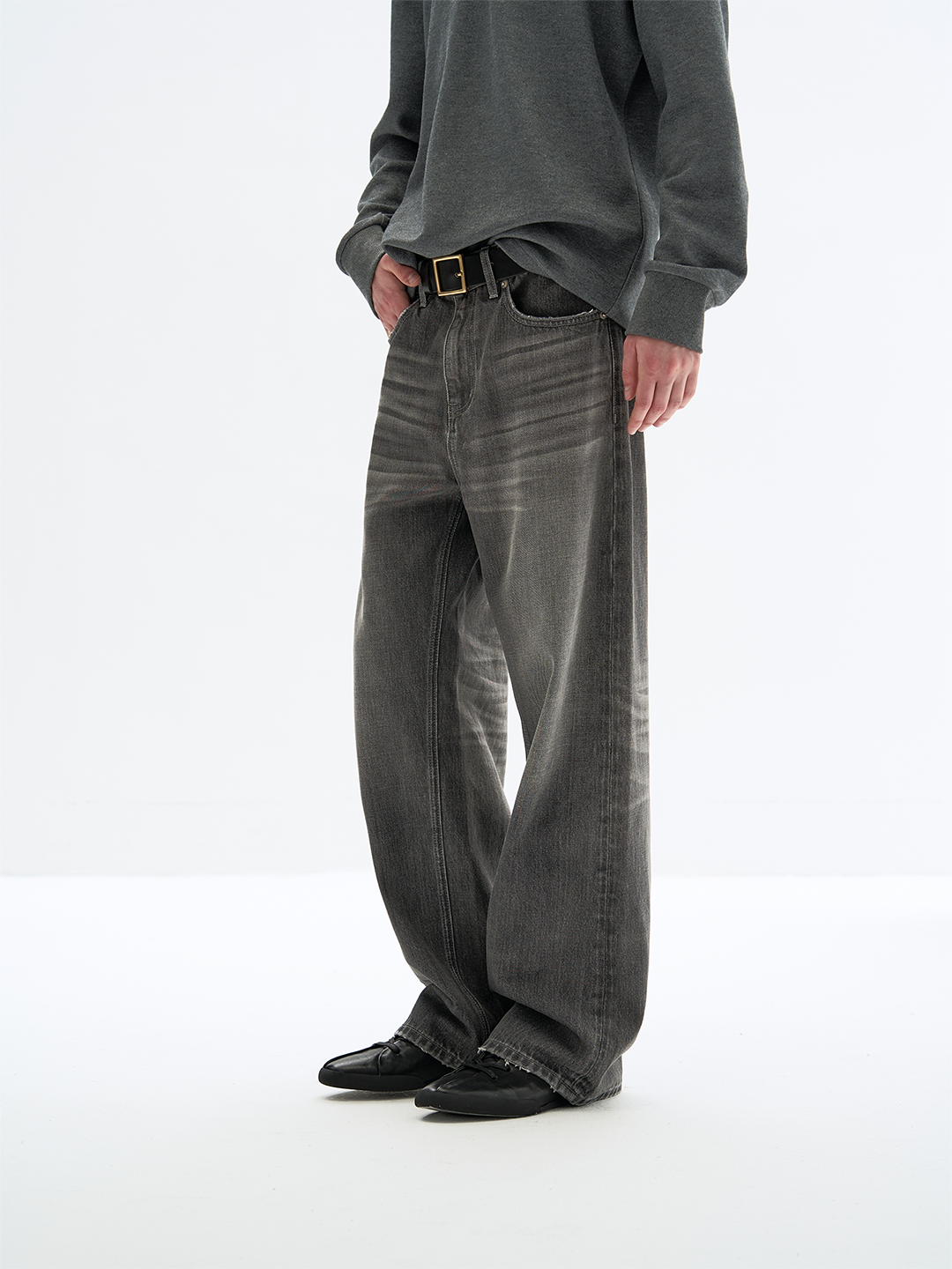 Washed argyle straight denim