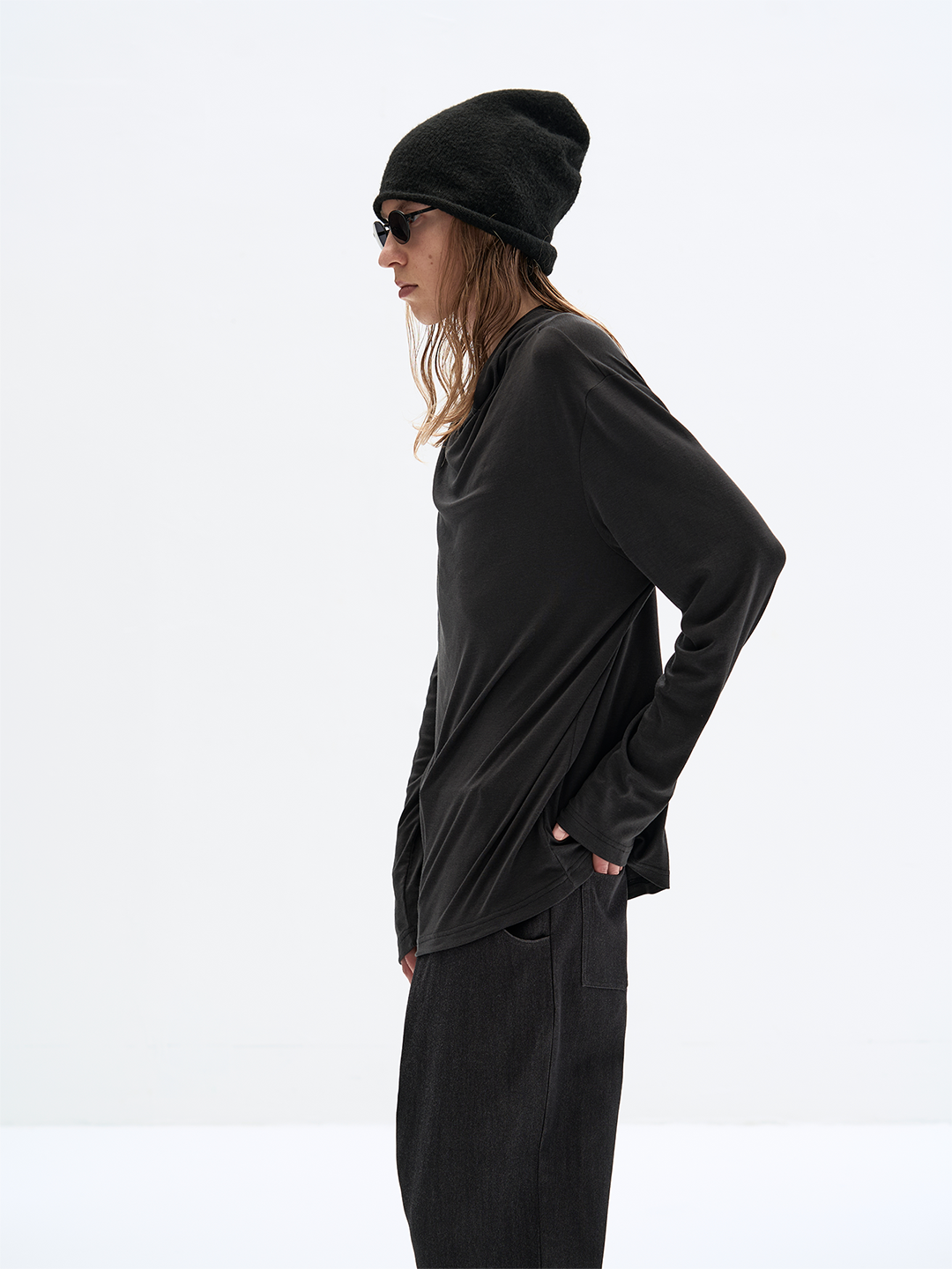 Wrap Neck Long Sleeve T-shirt