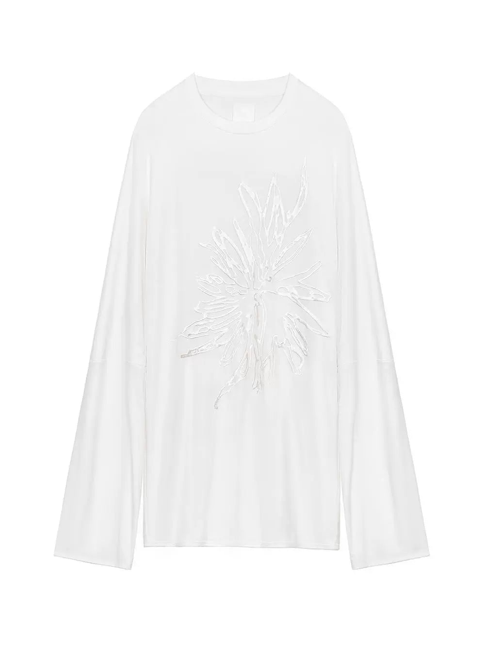 mesh embroidery double layer long-sleeve t-shirt