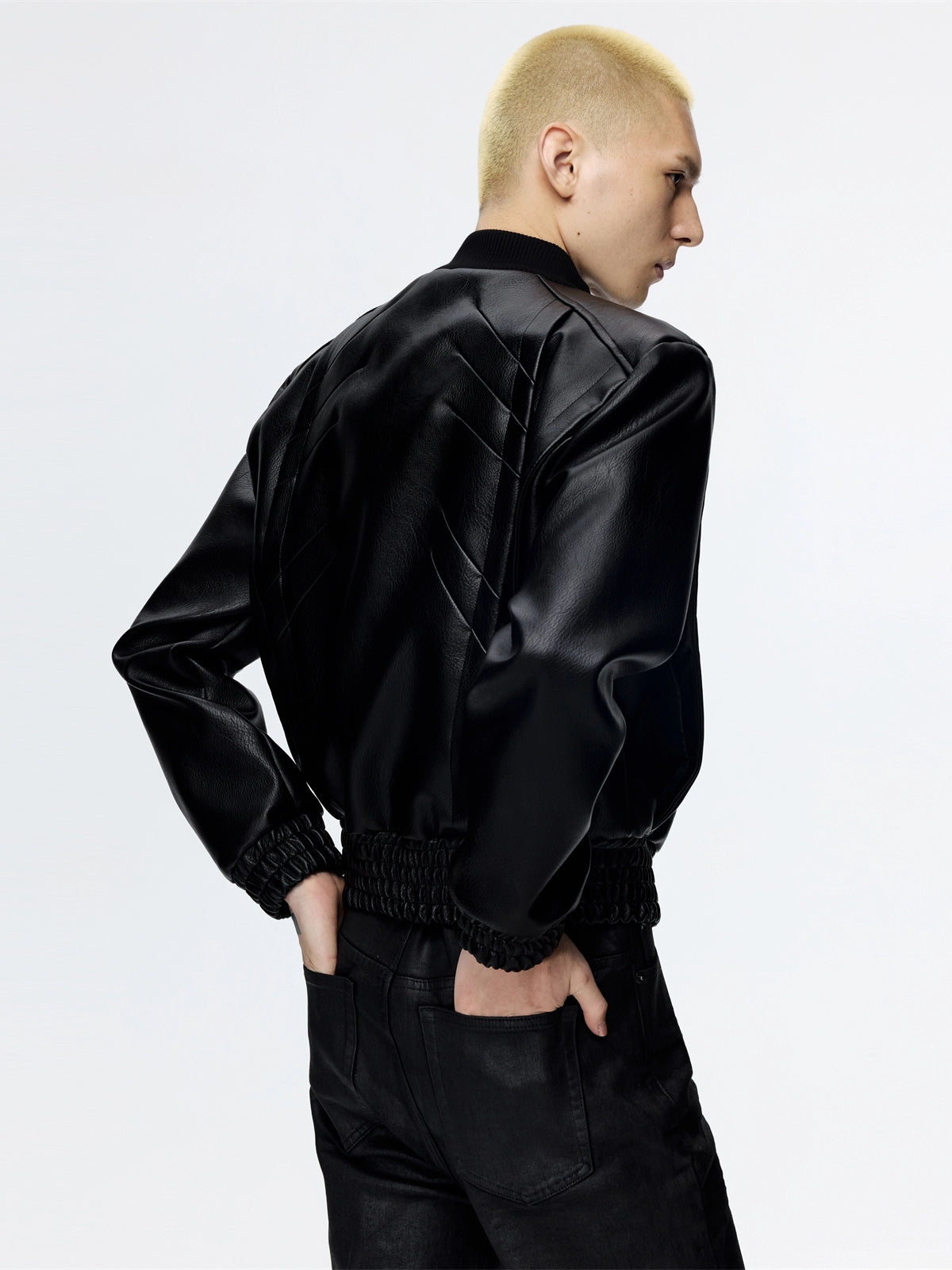 Power Shoulder Short Leather Jacket