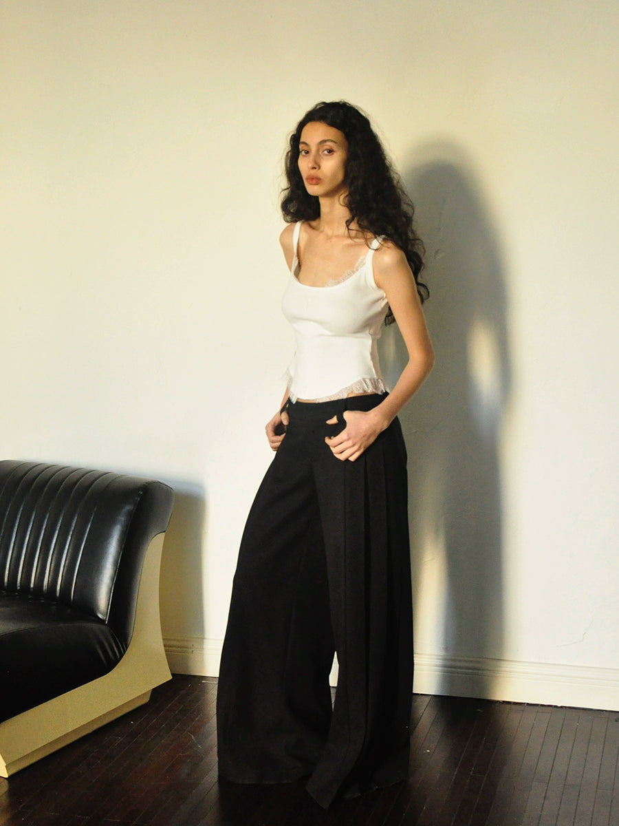 Pleated low-rise wide trouser