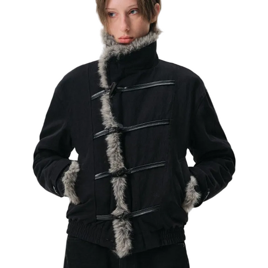 Dyed Fur Leather Cord Horn Jacket