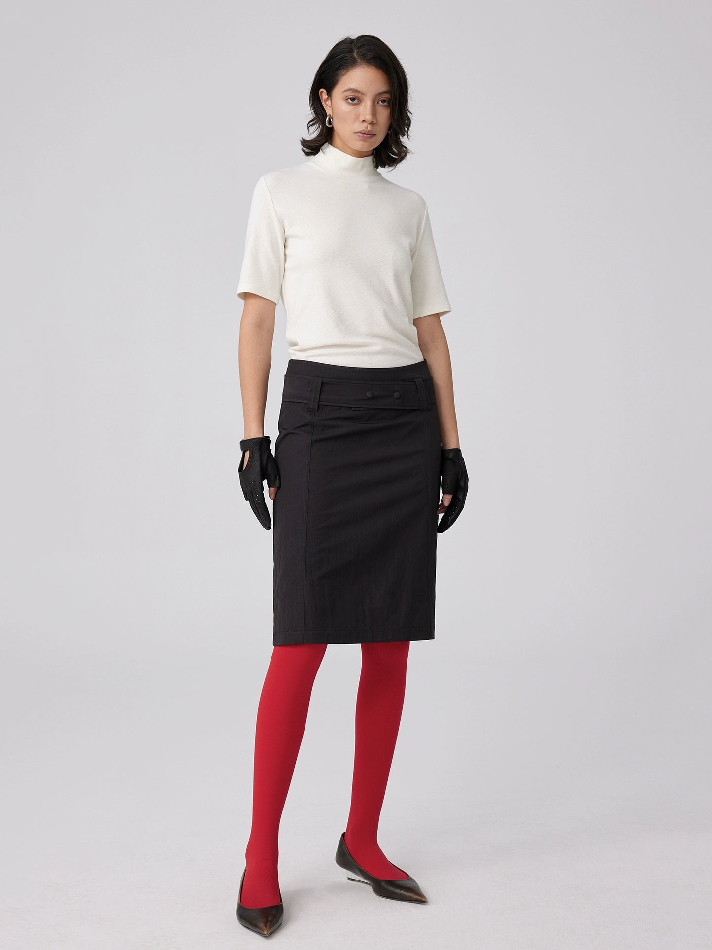 Slub knit slim turtleneck T-shirt