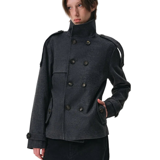 Double-breasted wool short coat