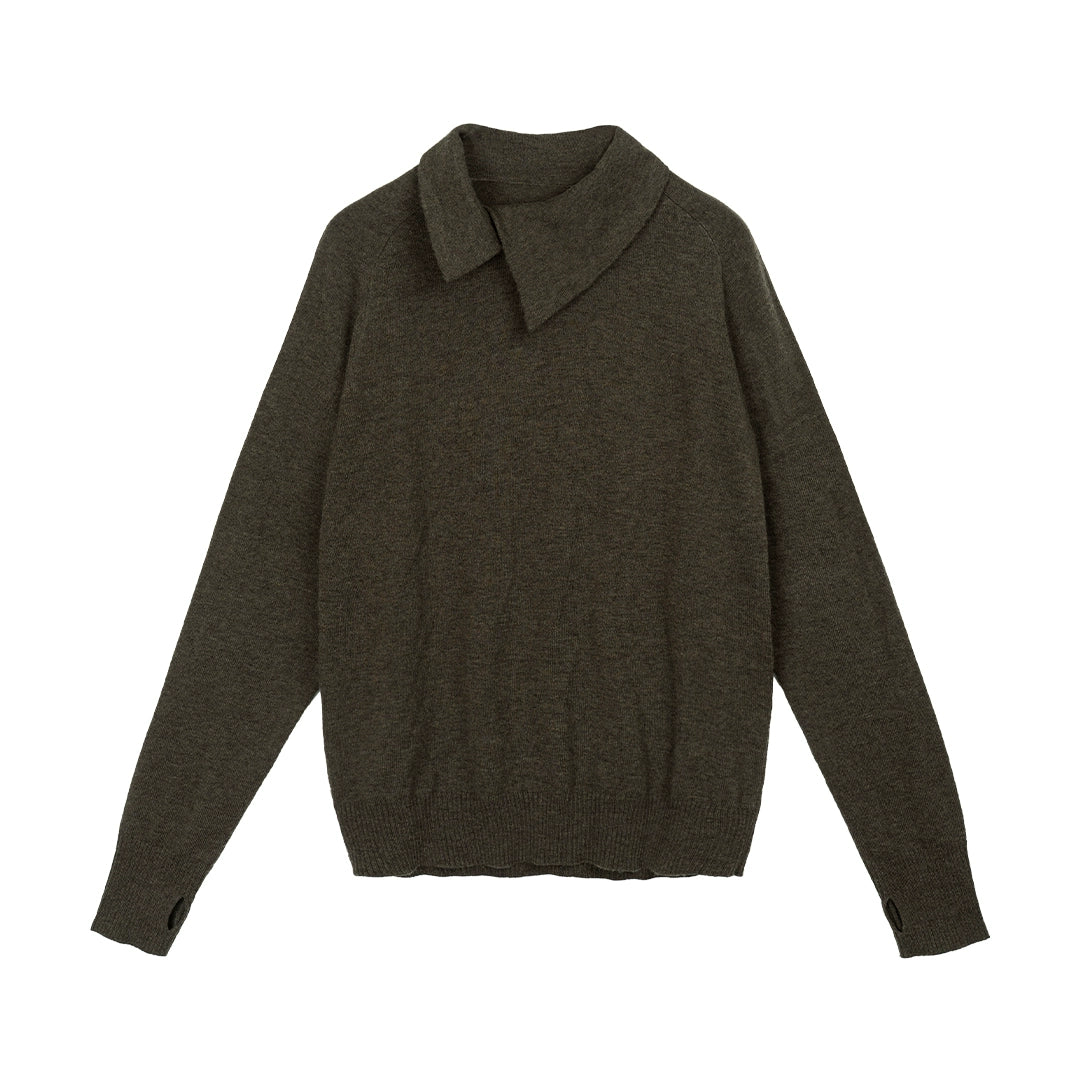 Asymmetric Neckline Wool Sweater