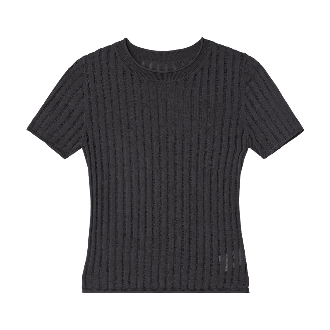 high-neck cropped short sleeve T-shirt